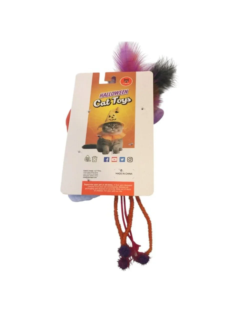 FOFOS Halloween Cat Toys Set of 4 Catnip Feathers Rattle